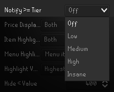 Ground Items notify on or above tier option